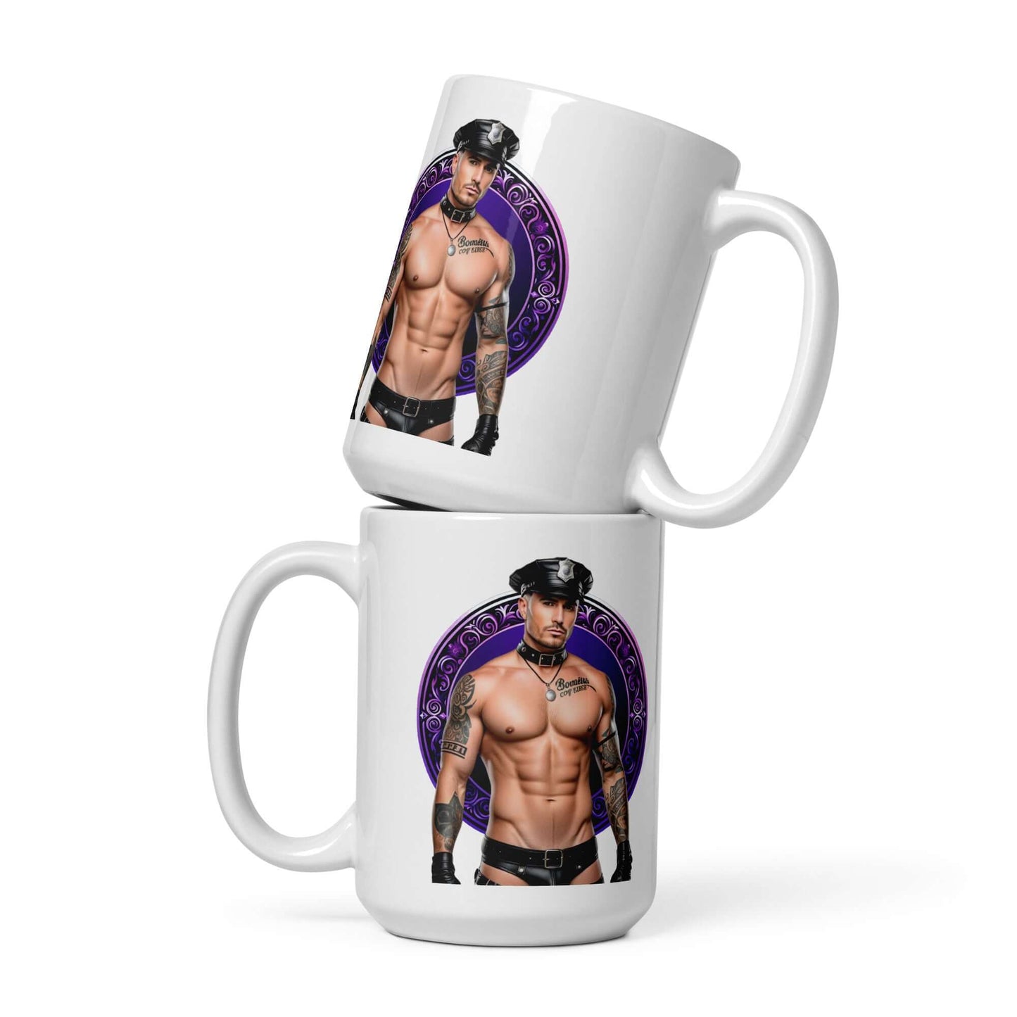 Haus Of Zodiac Mug | Leatherman Kane (Scorpio) stacked design featuring a male model with tattoos.
