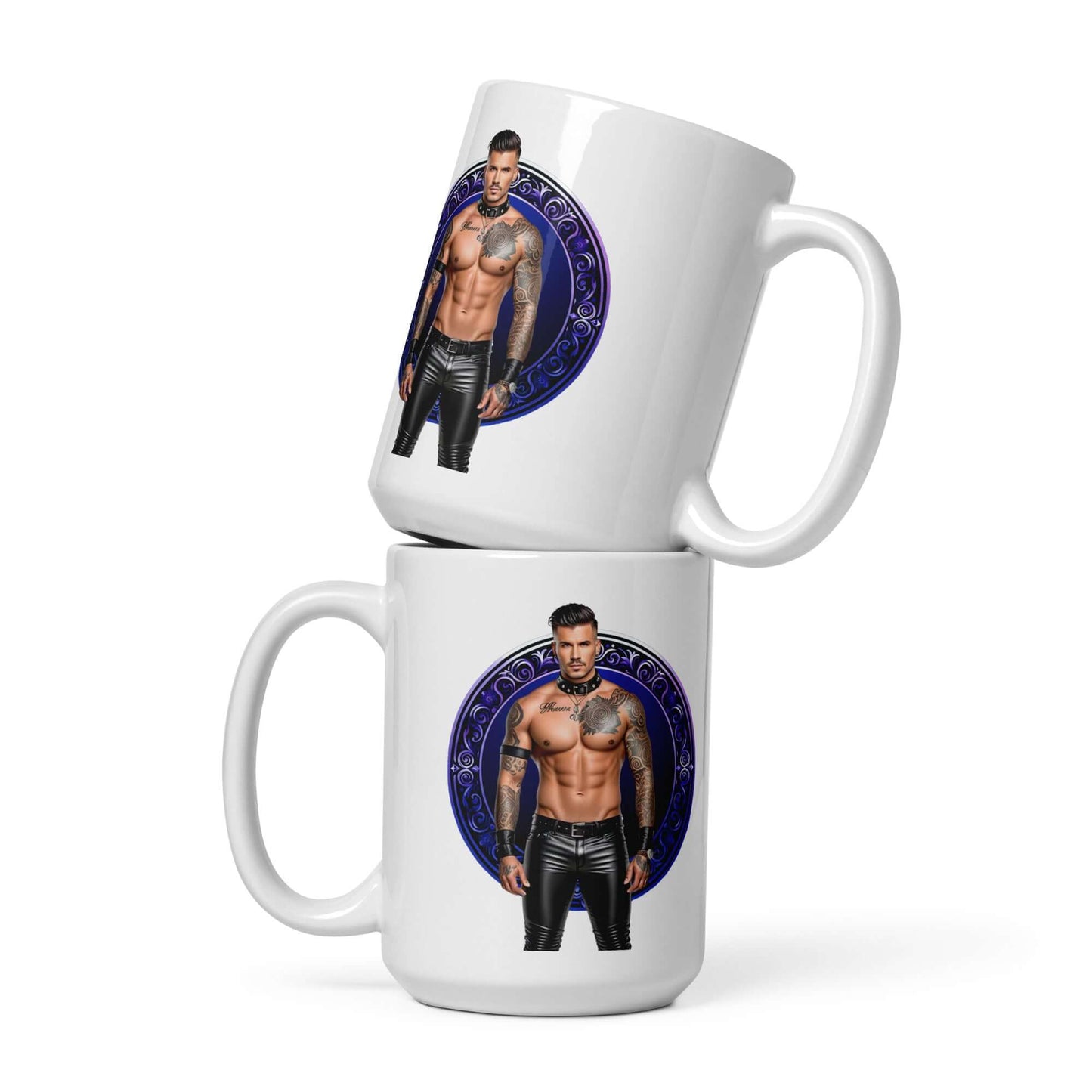 Haus Of Zodiac Mug | Leatherman Dash (Sagittarius) featuring a graphic design of a muscular man.
