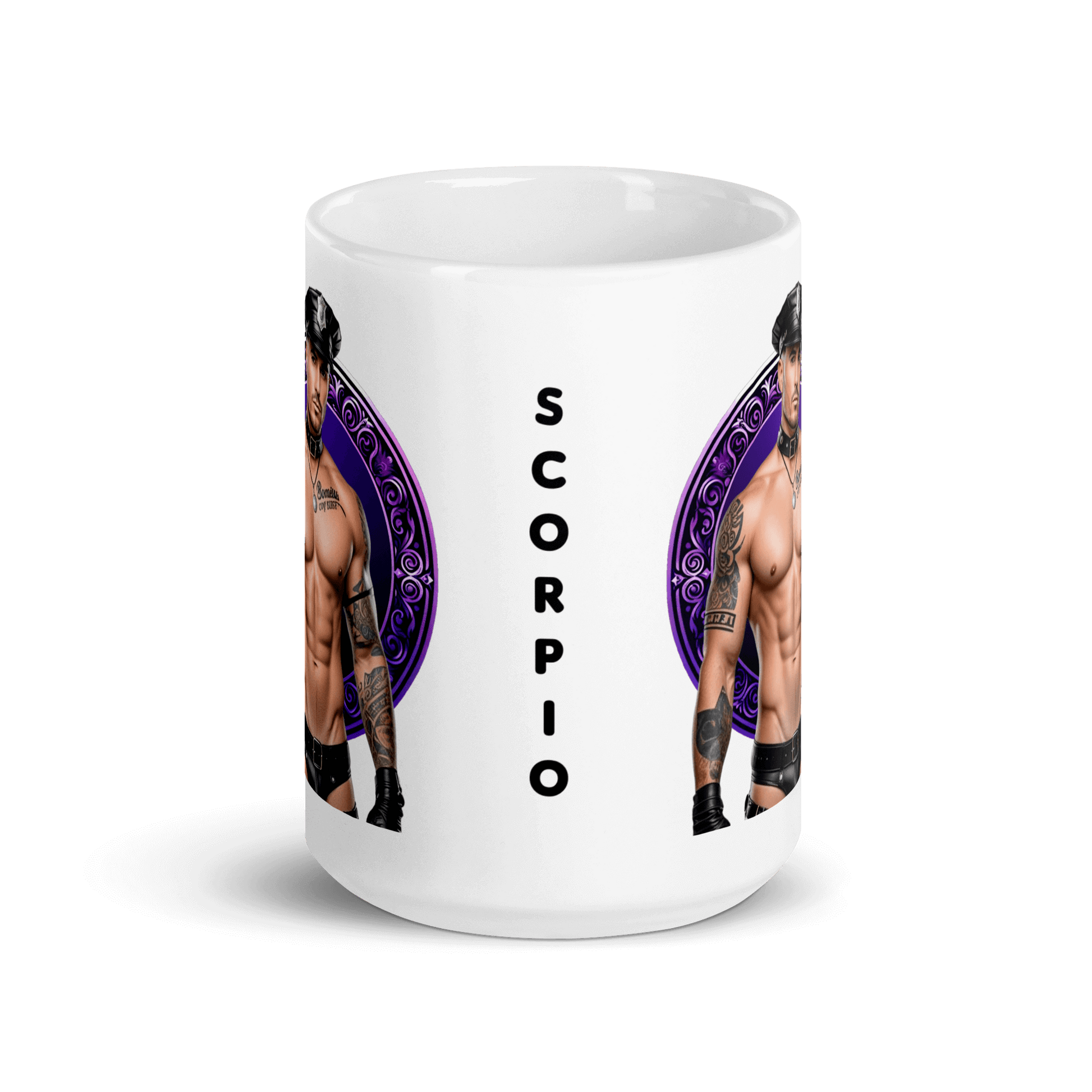 Haus Of Zodiac Mug | Leatherman Kane (Scorpio) featuring Scorpio design and muscular figure.