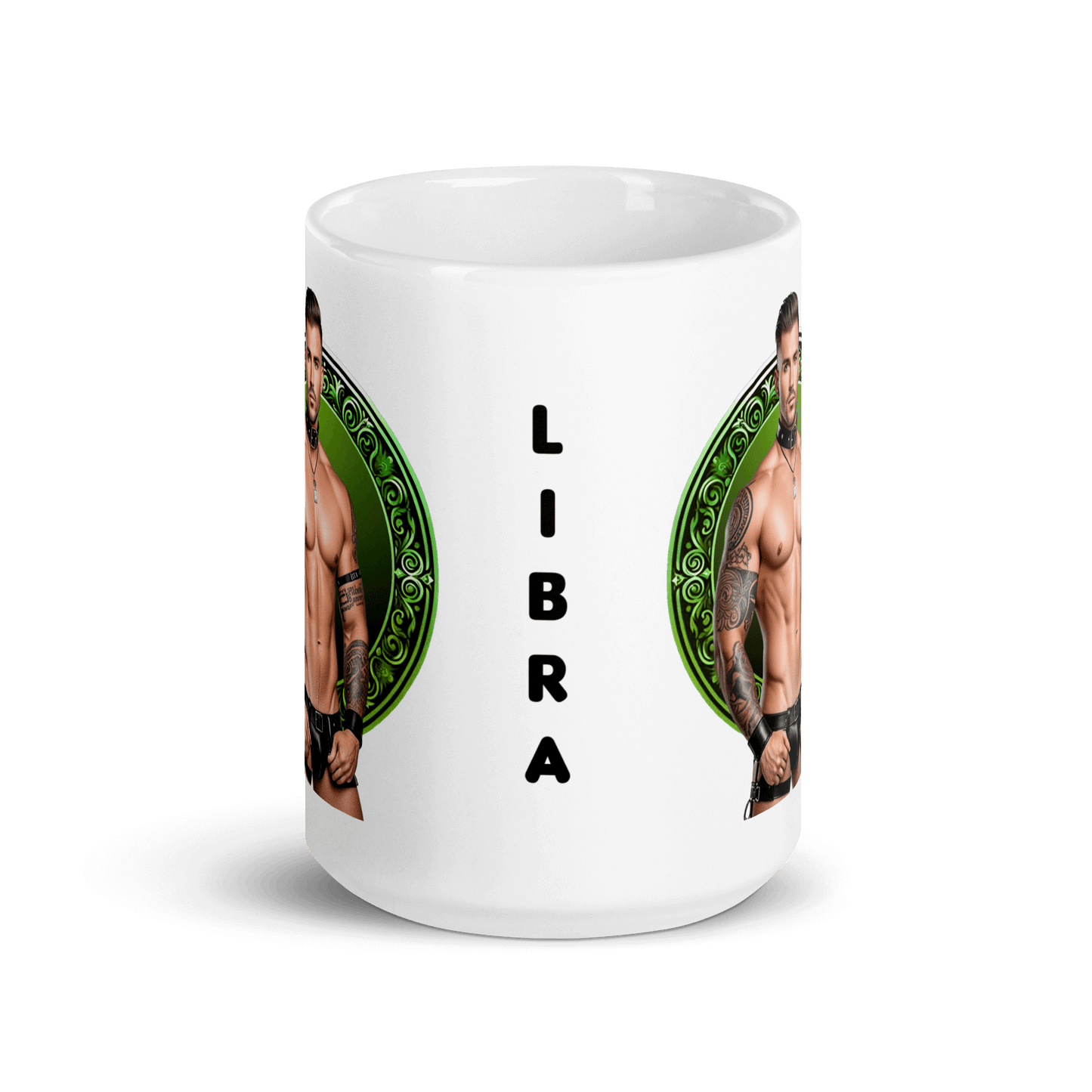 Haus Of Zodiac Mug | Leatherman Pierce (Libra) featuring a bold graphic and 'LIBRA' text on a glossy ceramic surface.