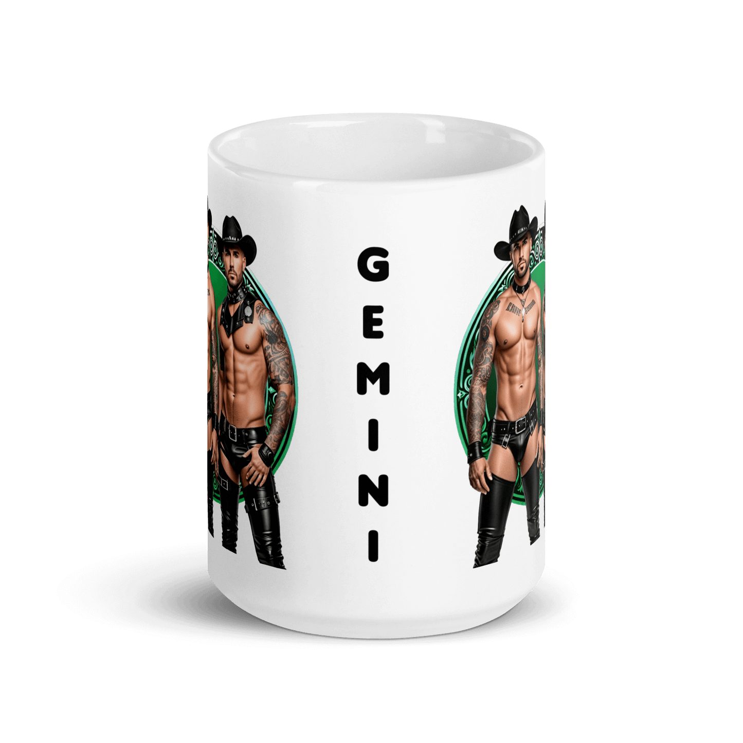 Haus Of Zodiac Mug | Leathermen Fin & Cade (Gemini) with a glossy finish and vivid print, perfect for coffee or tea.