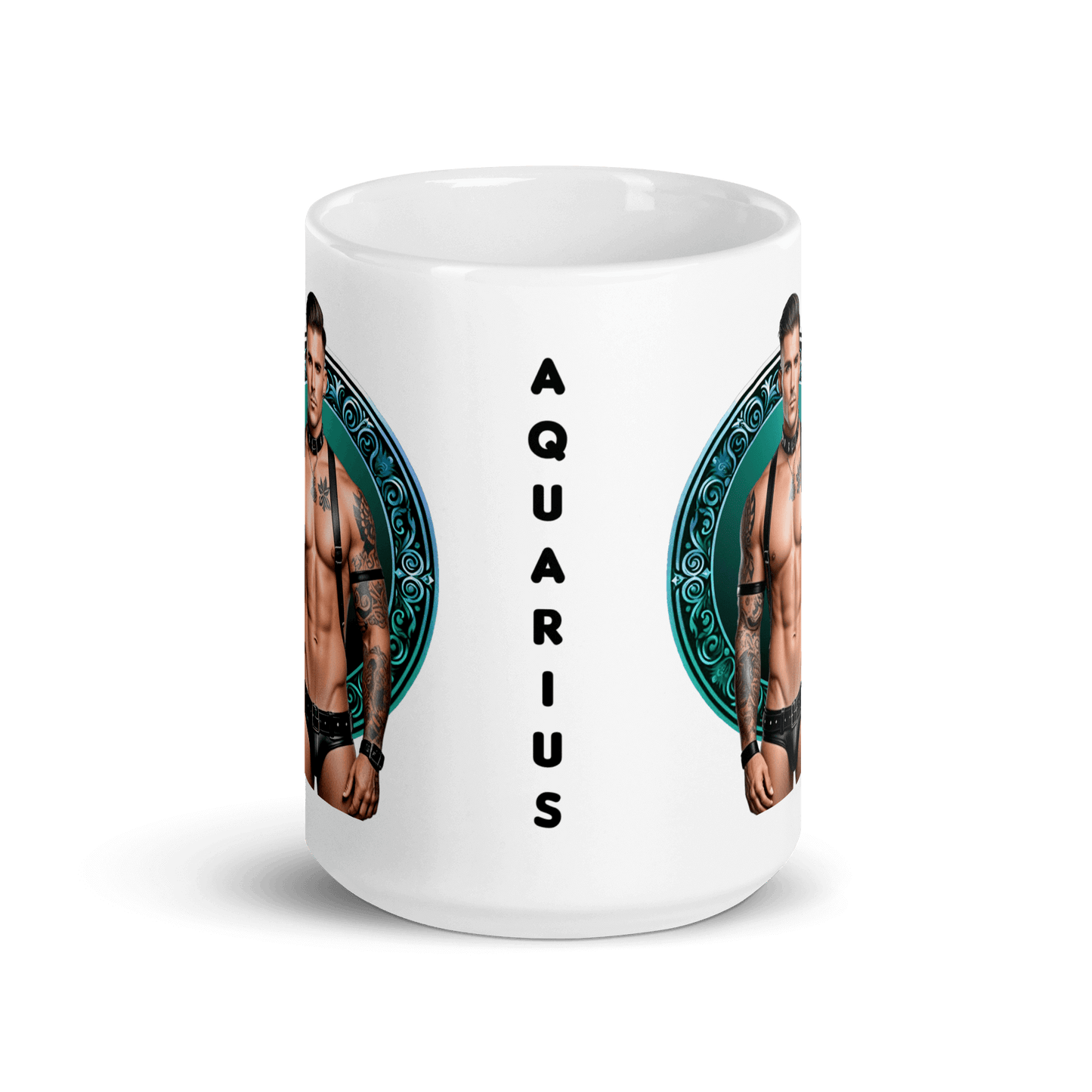 Haus Of Zodiac Mug | Leatherman Kai (Aquarius) featuring a muscular model and astrology design.