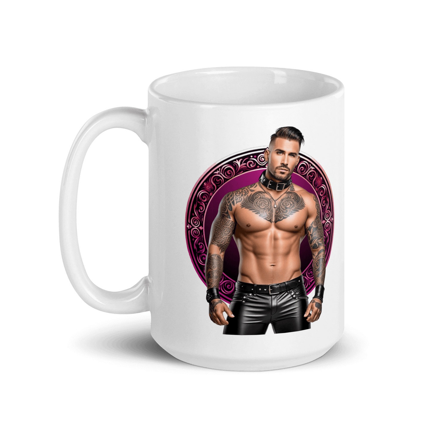 Haus Of Zodiac Mug | Leatherman Bronson (Taurus) featuring a tattooed man design on a glossy ceramic mug.