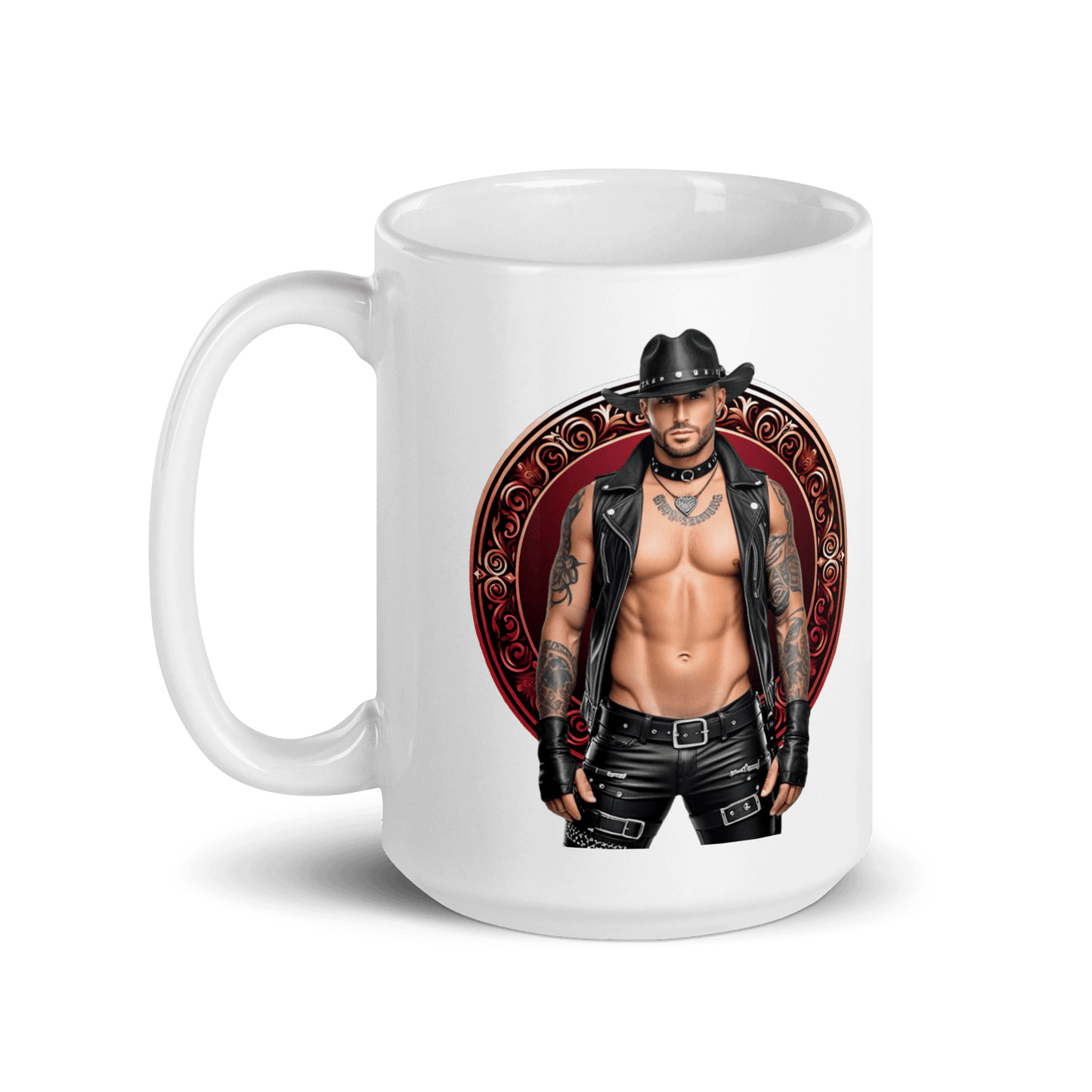 Haus Of Zodiac Mug | Leatherman Blaze (Aries) featuring a muscular character in leather attire.