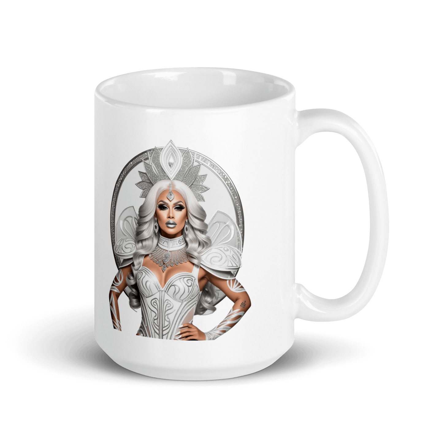 Haus Of Zodiac Mug | Siren Maidan (Virgo) featuring a stylish design of a queen with silver attire.