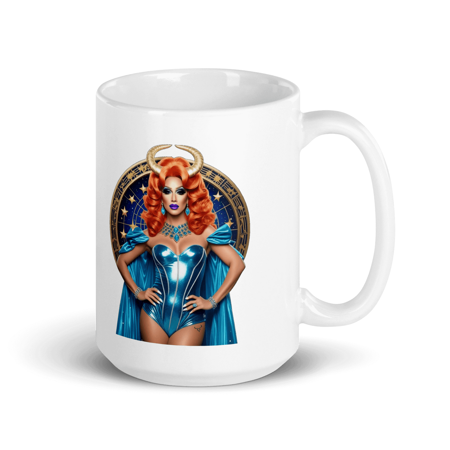 Haus Of Zodiac Mug | Venus De-Milo (Taurus) featuring a vibrant design of a Taurus figure in blue.