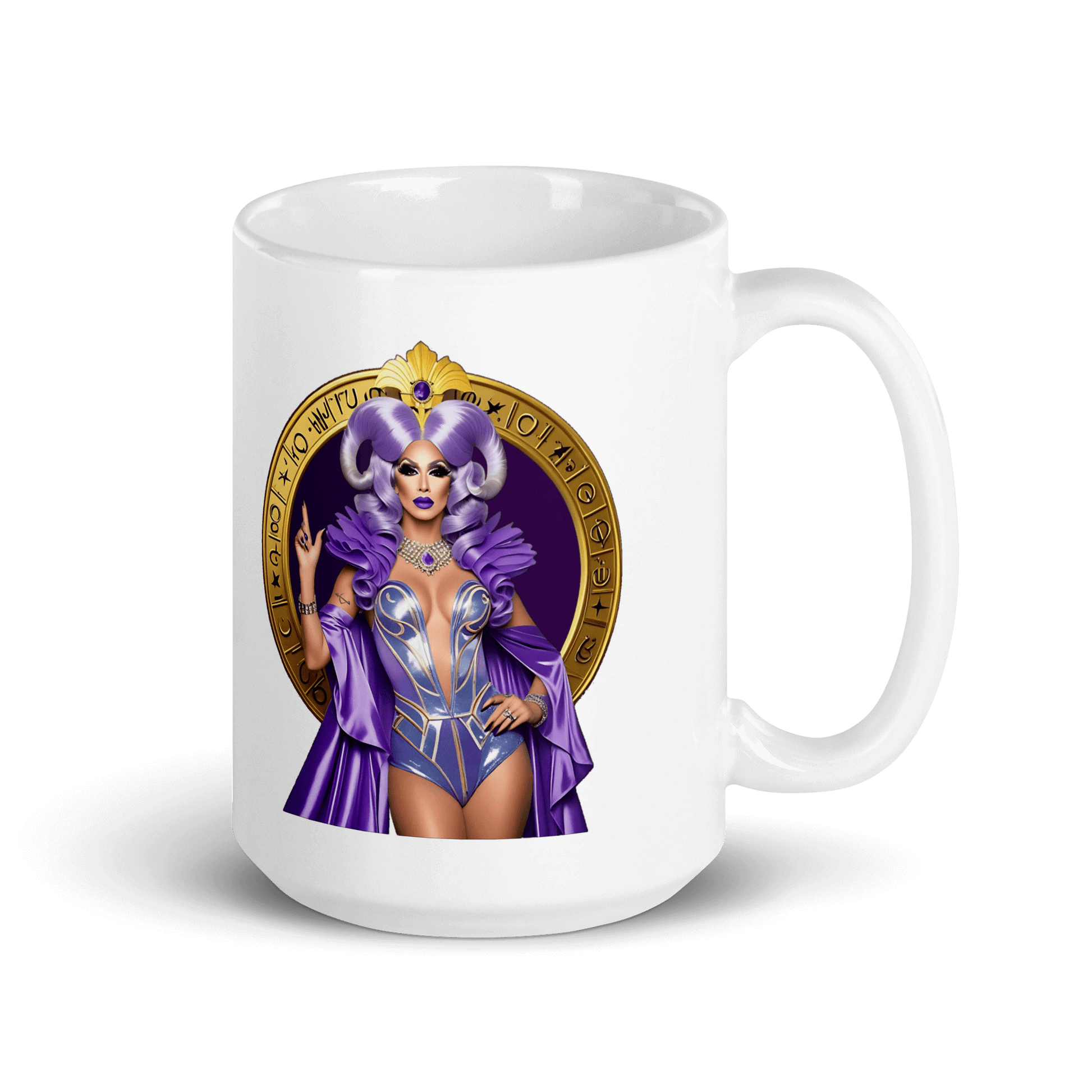 Haus Of Zodiac Mug | Arrow A'Mour (Sagittarius) featuring a glamorous character illustration on a glossy white ceramic mug.