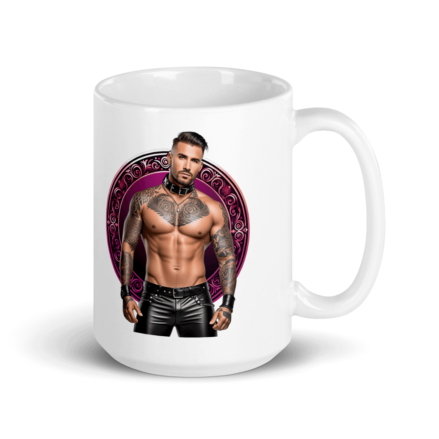 Haus Of Zodiac Mug | Leatherman Bronson (Taurus) featuring a muscular man with tattoos and vibrant design.