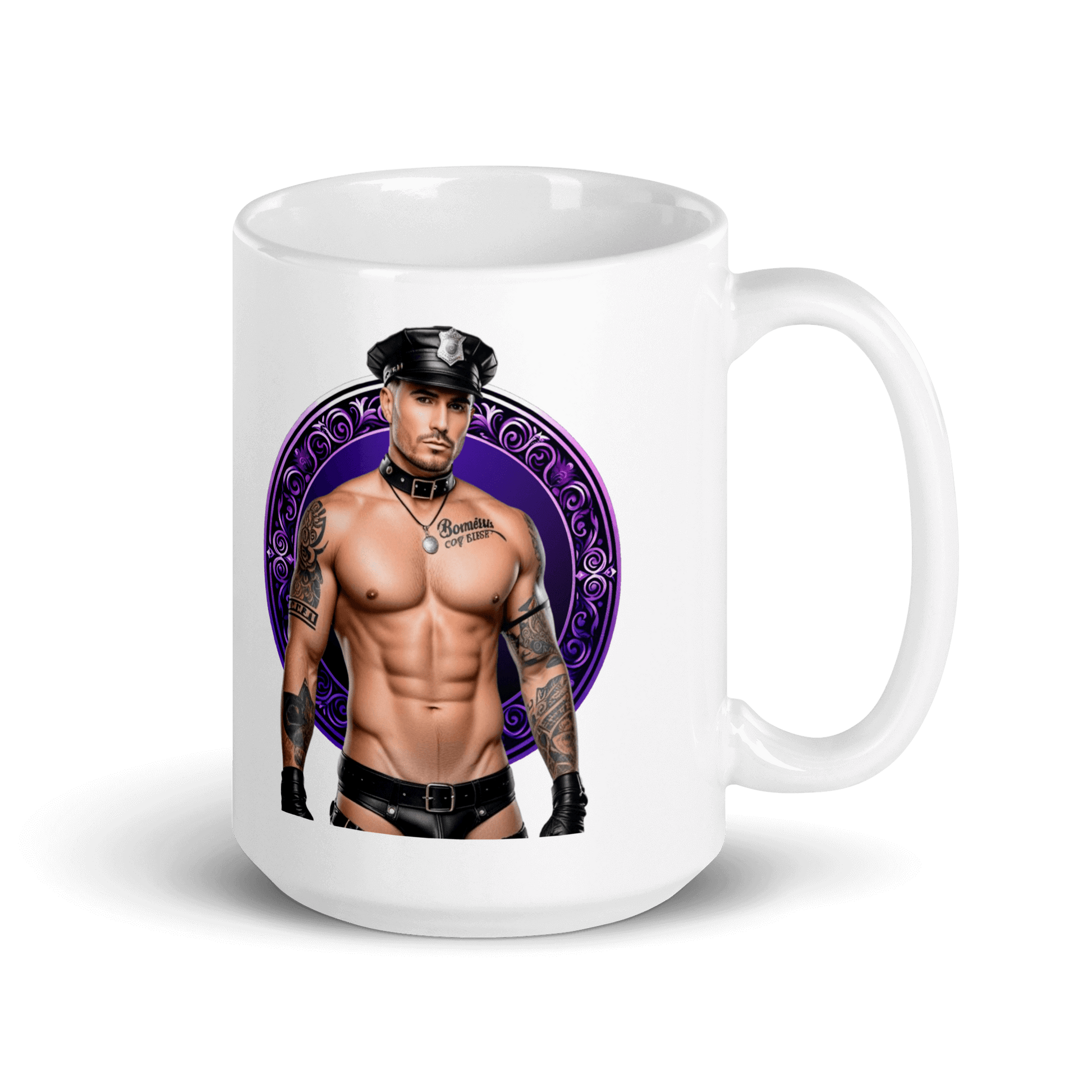 Haus Of Zodiac Mug | Leatherman Kane (Scorpio) featuring a muscular man in a leather outfit.