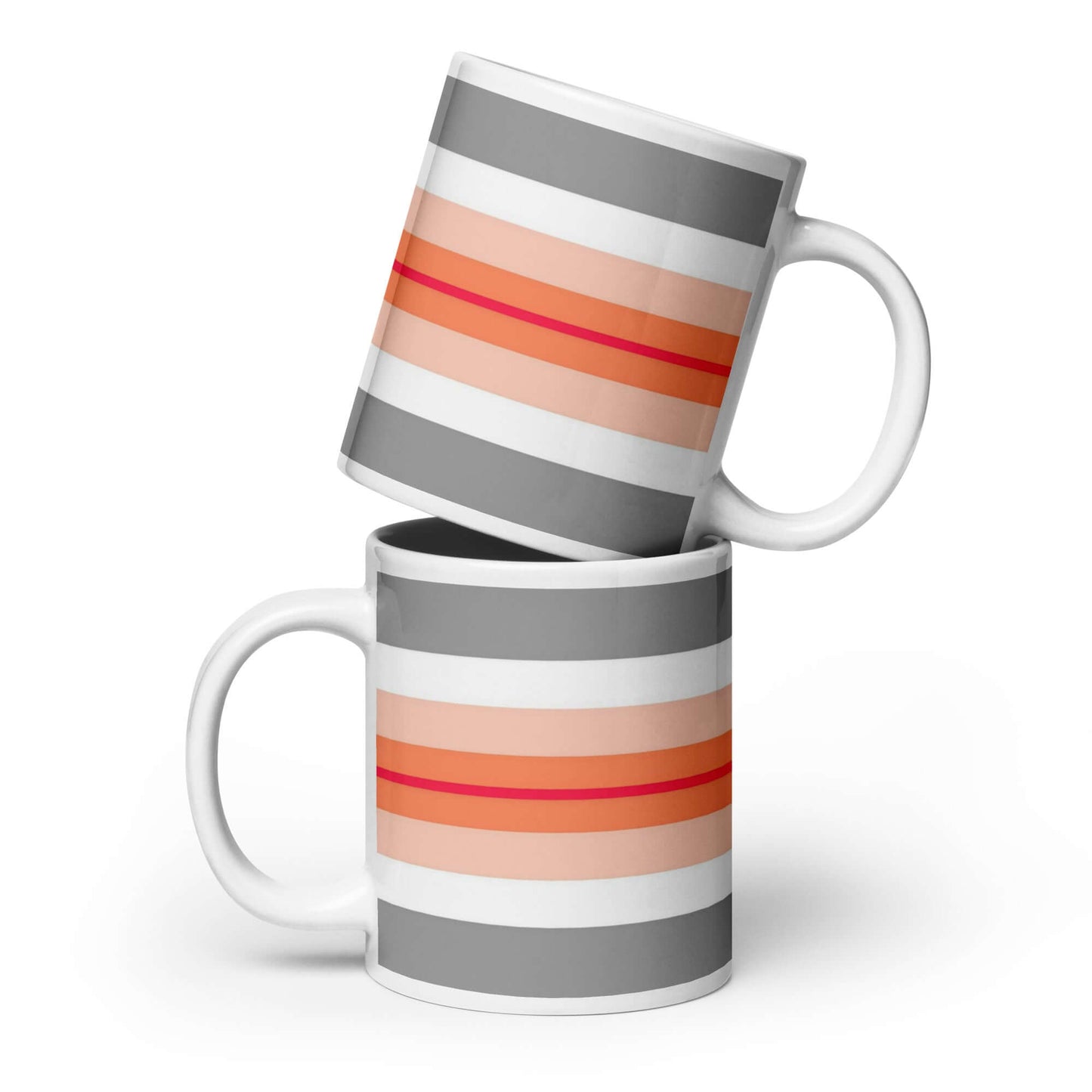 Paragirl Pride Mug showcasing vibrant striped design, perfect for coffee or tea, available in multiple sizes.