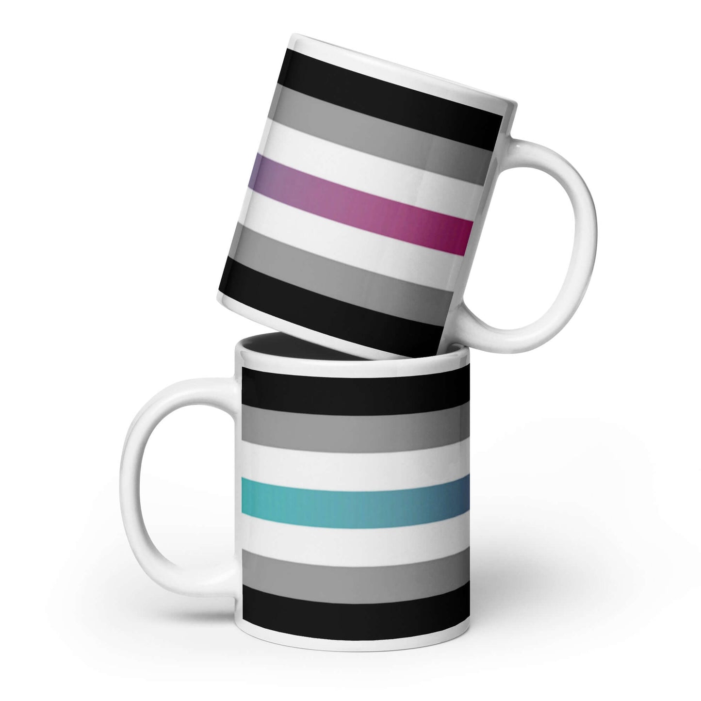 Libragender Pride Mug design featuring bold stripes in black, white, and colors representing libragender pride.