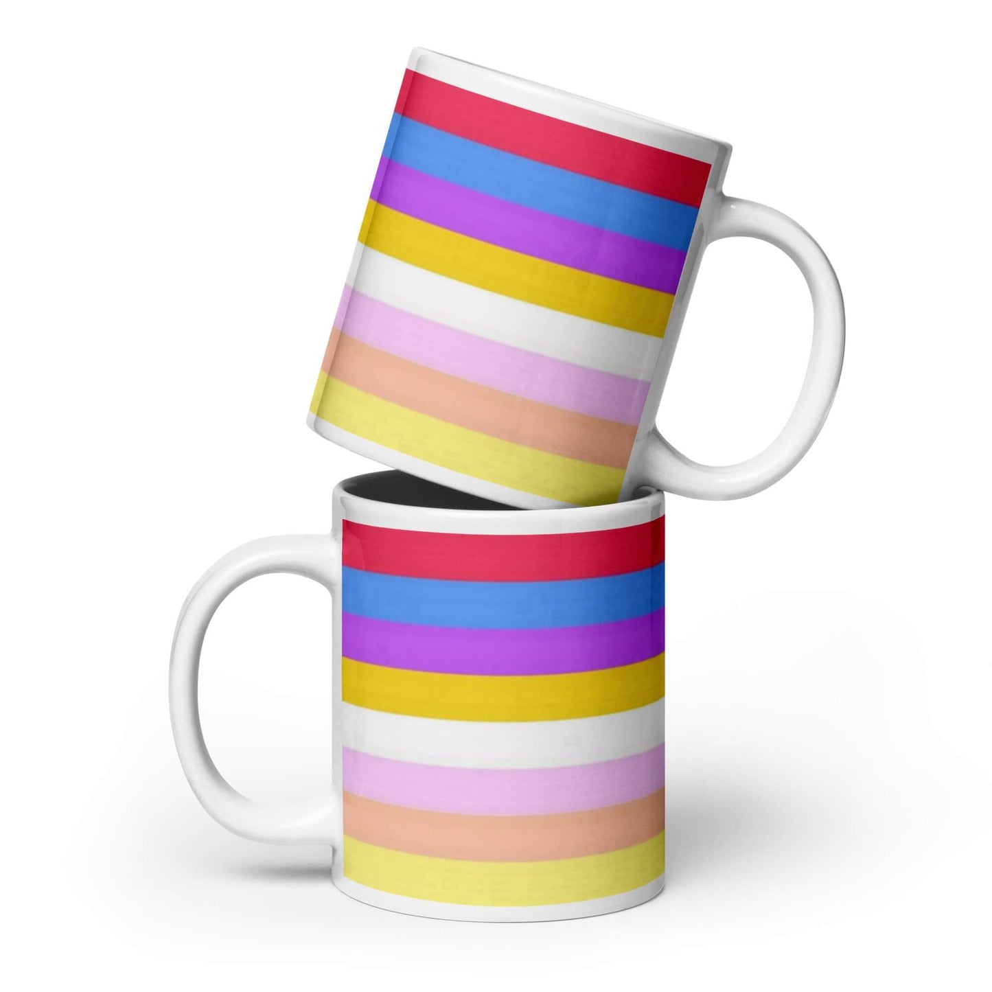 Pangender Pride Mug featuring colorful stripes in vibrant hues, perfect for coffee or tea.