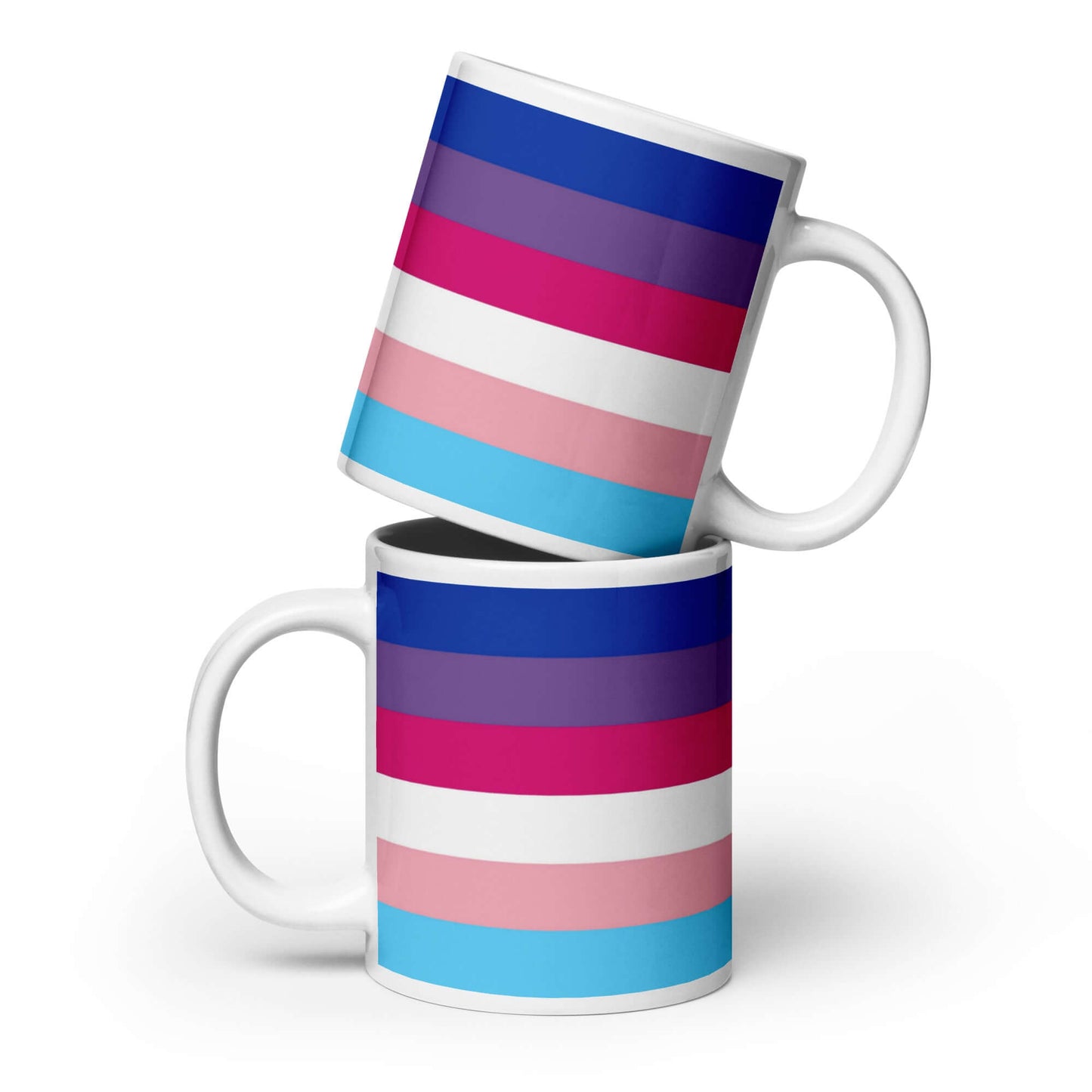 Transgender Bisexual III Pride Mug featuring a colorful striped design on glossy ceramic.