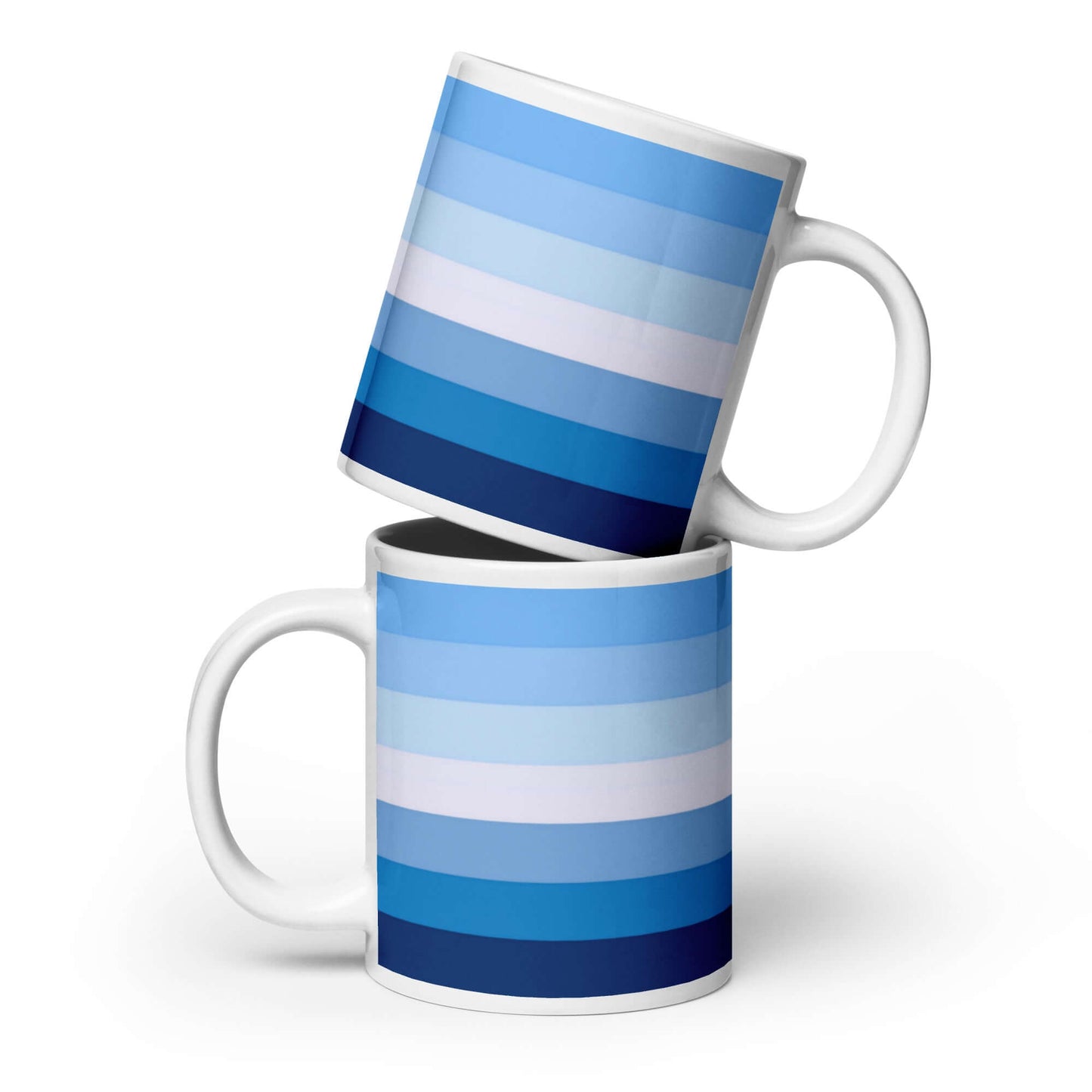 Gay Men I Pride Mug featuring a vibrant blue striped design, perfect for coffee or tea lovers.
