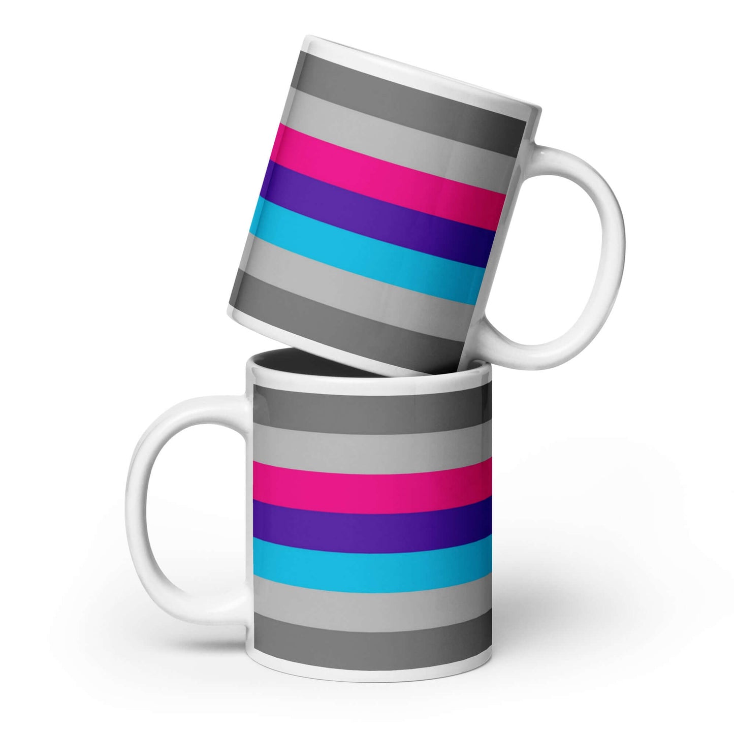 Demiandrogyne Pride Mug featuring vibrant stripes on a ceramic mug, perfect for coffee or tea.