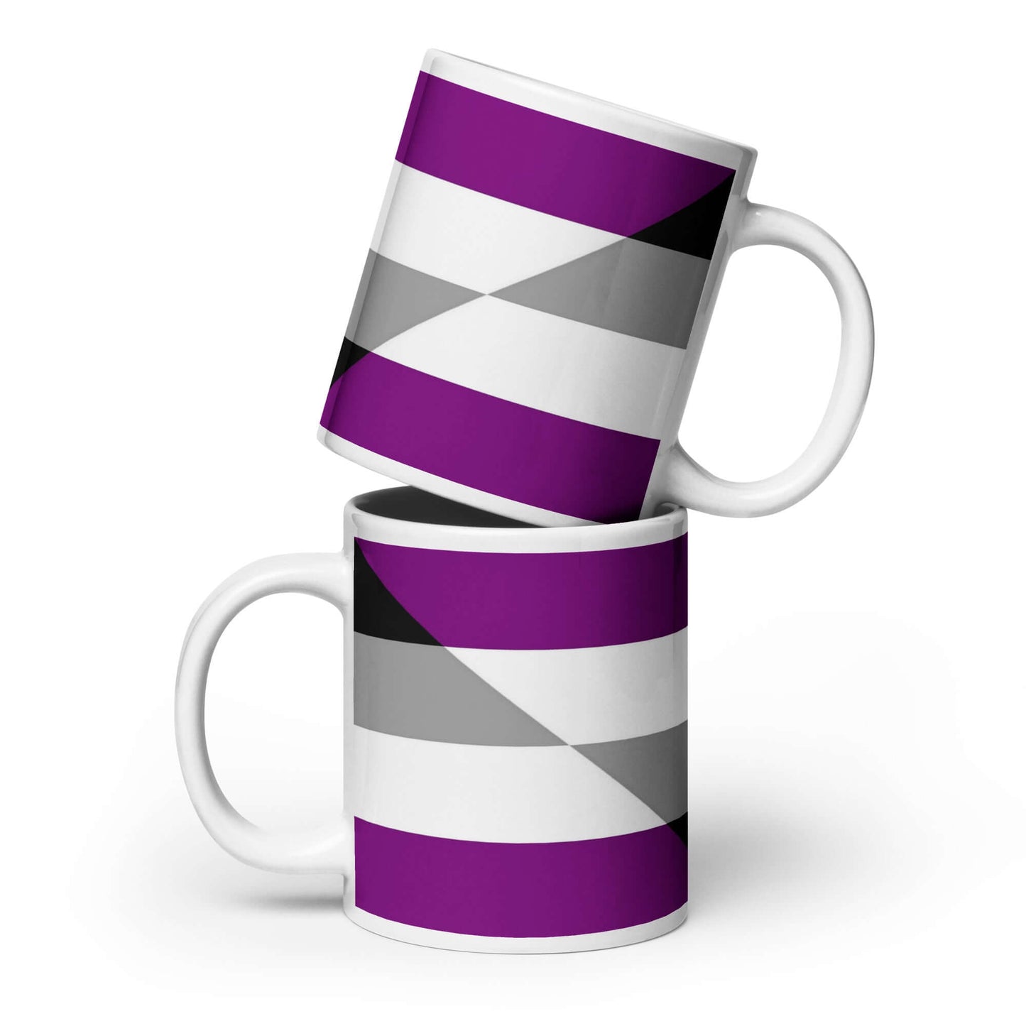Aegosexual Pride Mug featuring bold purple, gray, and black geometric patterns, suitable for coffee or tea.