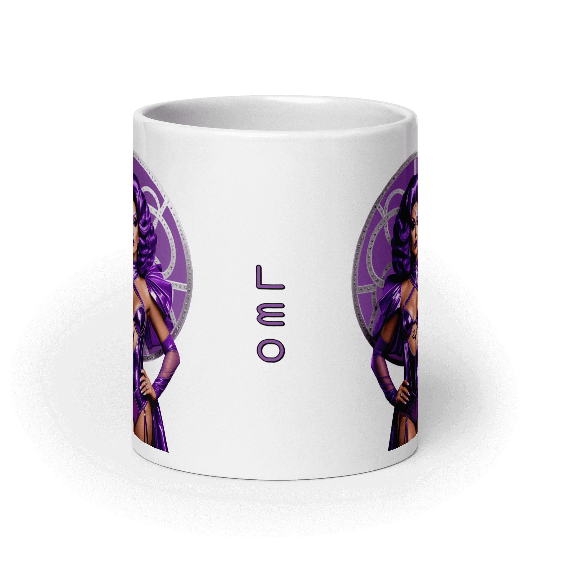 Haus Of Zodiac Mug | Leona Lux (Leo) featuring a stylish design with the word 'LEO' on a glossy ceramic mug.