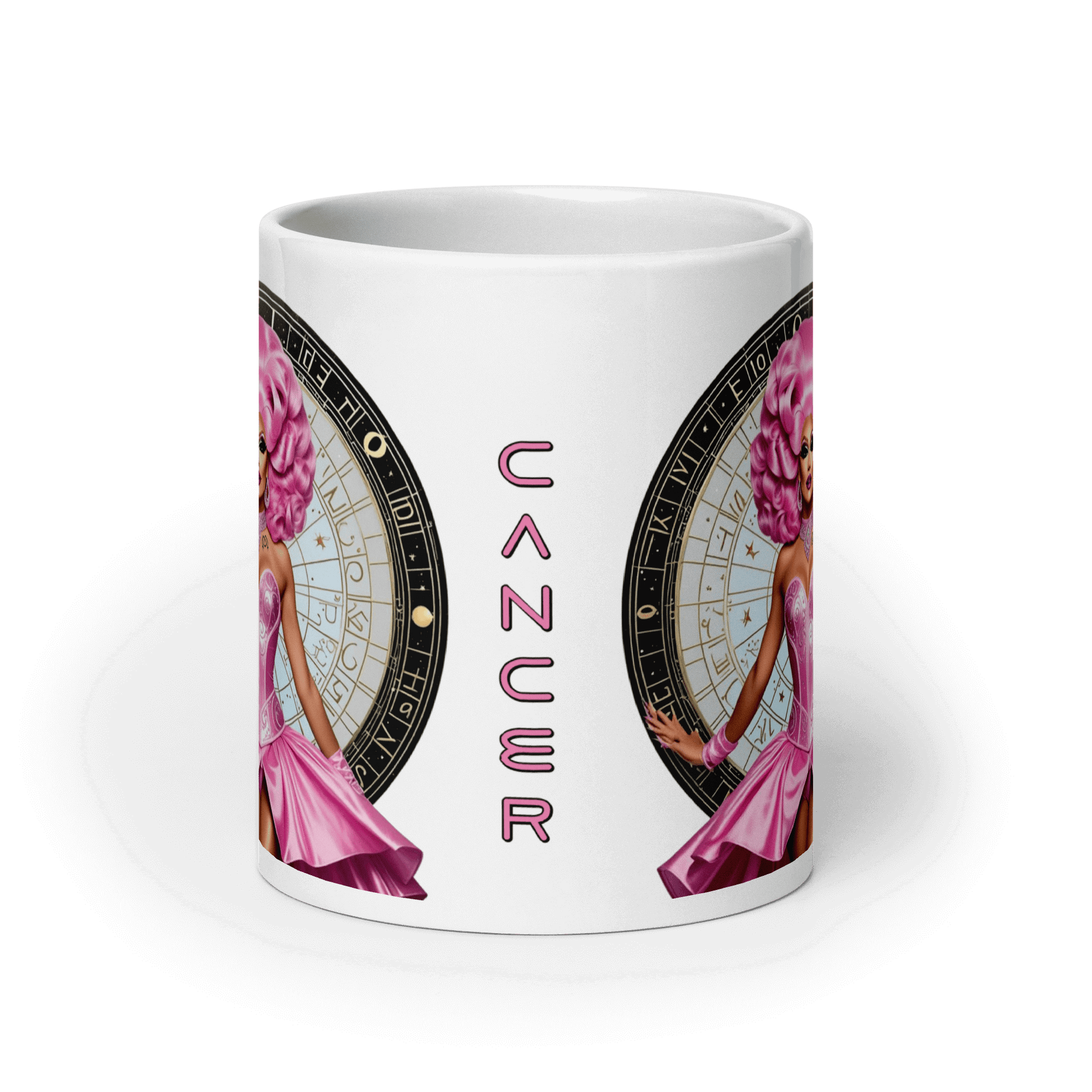 Haus Of Zodiac Mug | Shell We Dance (Cancer) featuring a colorful design and the word 'CANCER' prominently displayed.