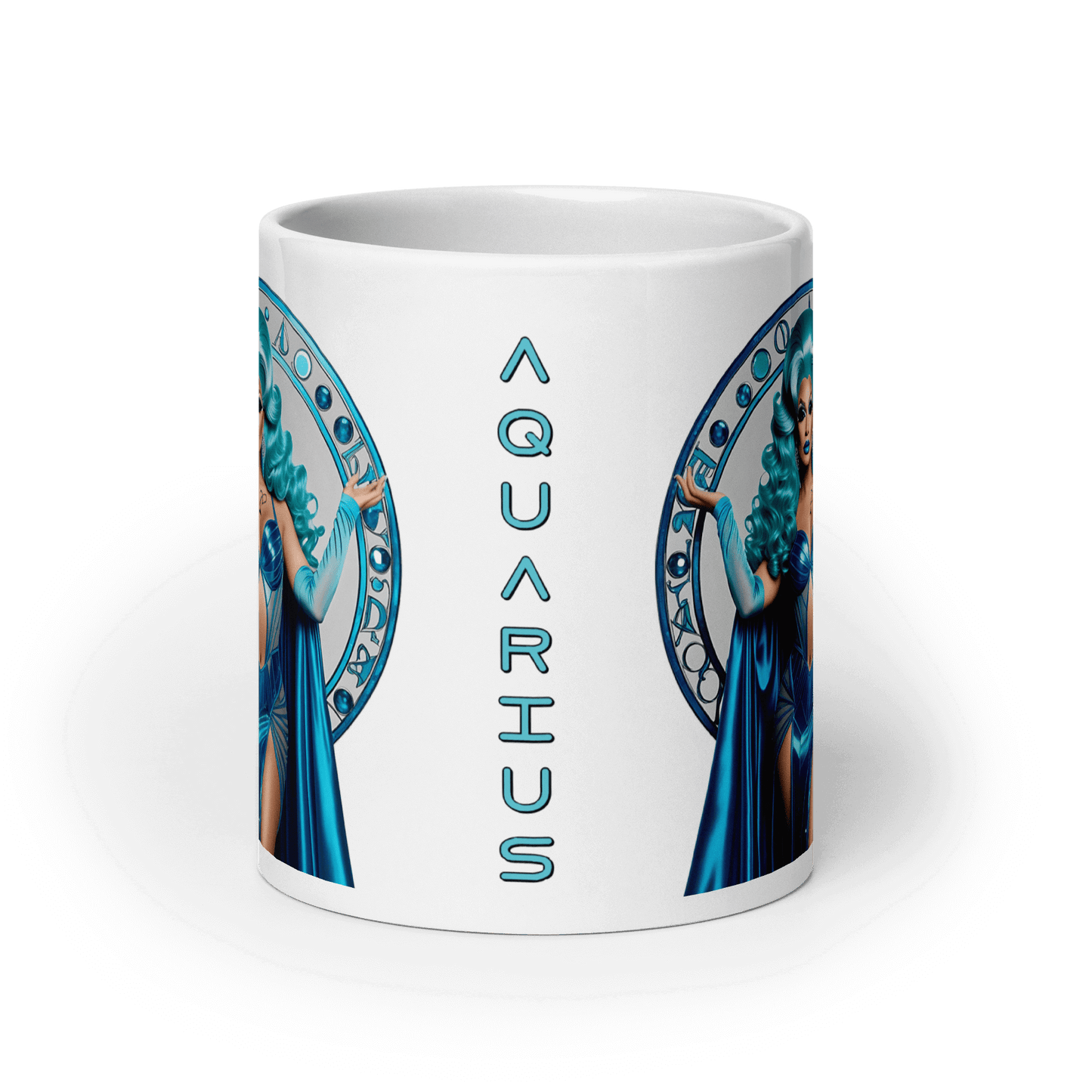 Haus Of Zodiac Mug | Aqua D'Aura (Aquarius) featuring a vivid print of the Aquarius zodiac sign.