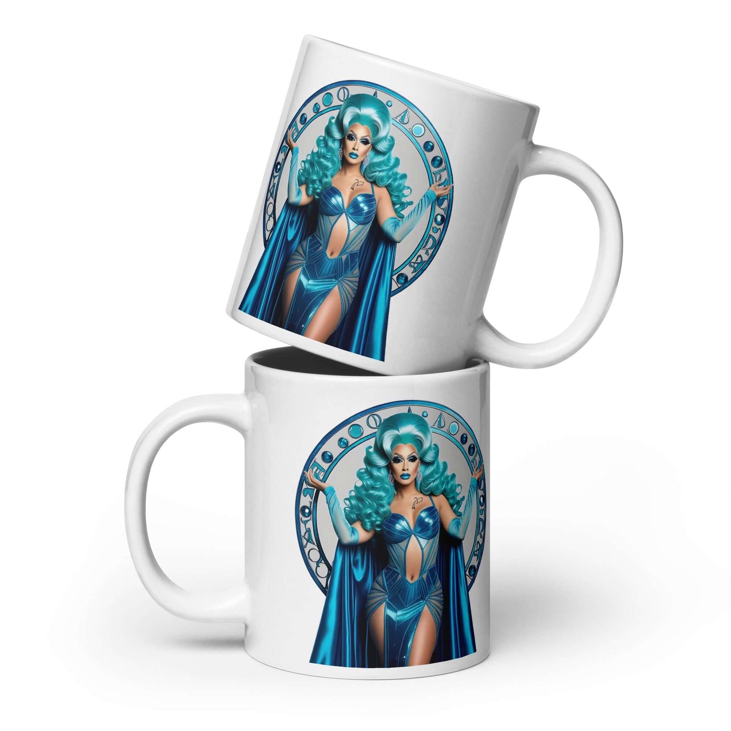 Haus Of Zodiac Mug | Aqua D'Aura (Aquarius) featuring a vibrant design with a character in aqua colors.