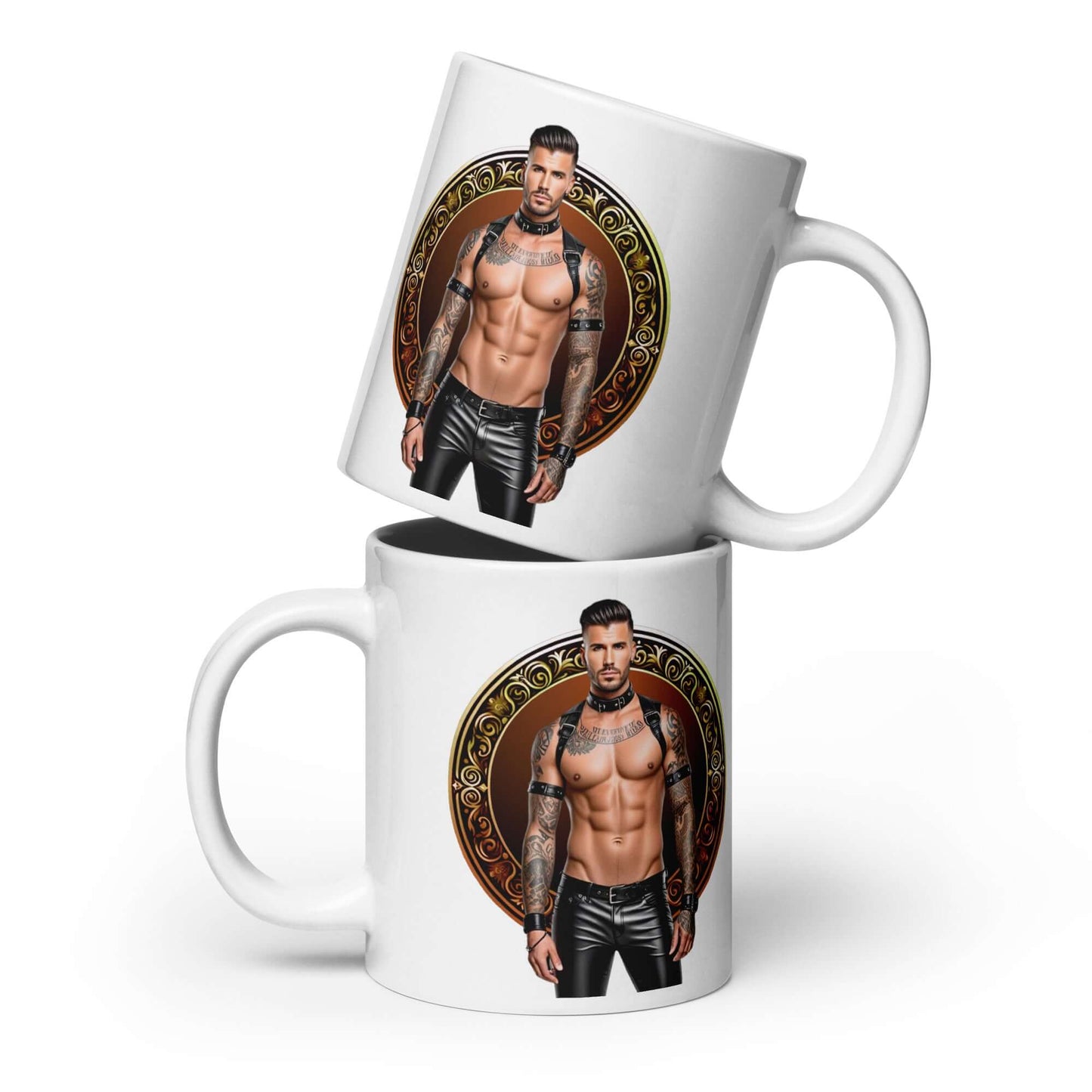 Haus Of Zodiac Mug | Leatherman Rex (Leo) featuring a muscular tattooed man design.
