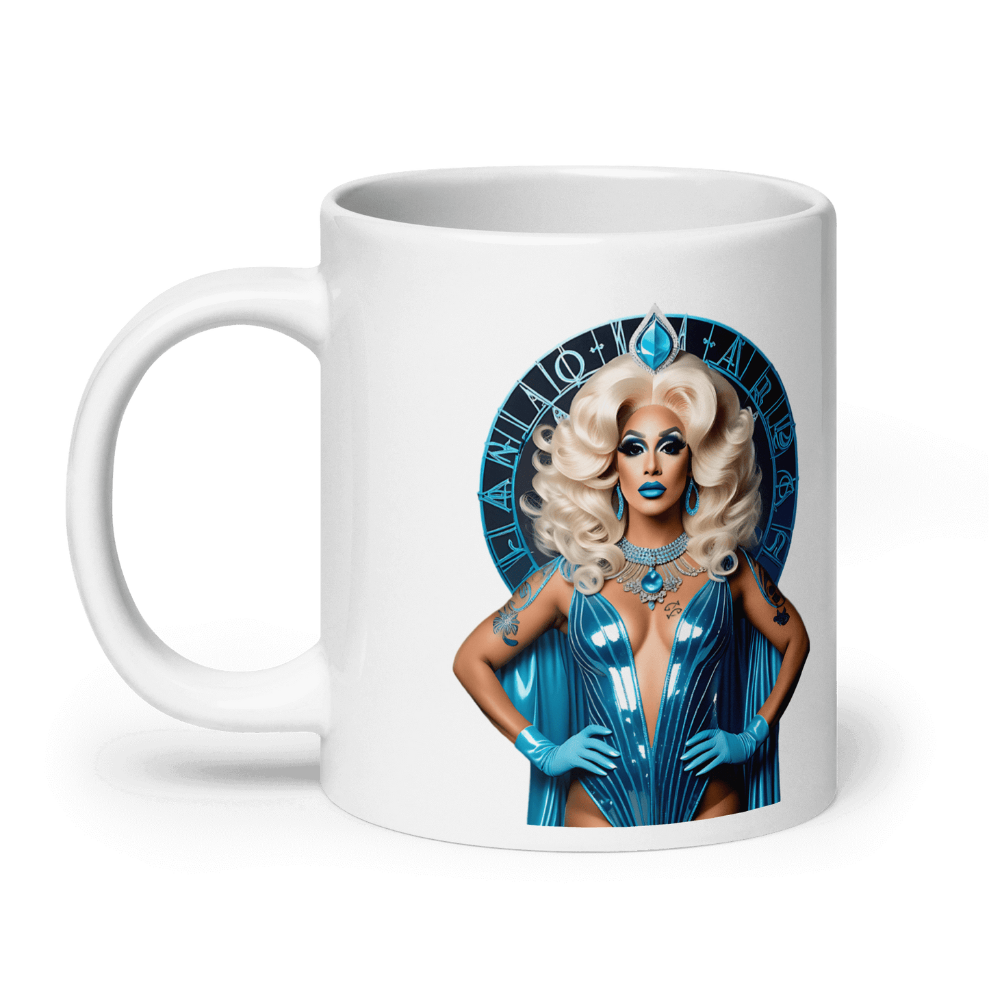 Haus Of Zodiac Mug | Oceania Dreams (Pisces) featuring a glamorous design with a bold blue color scheme.