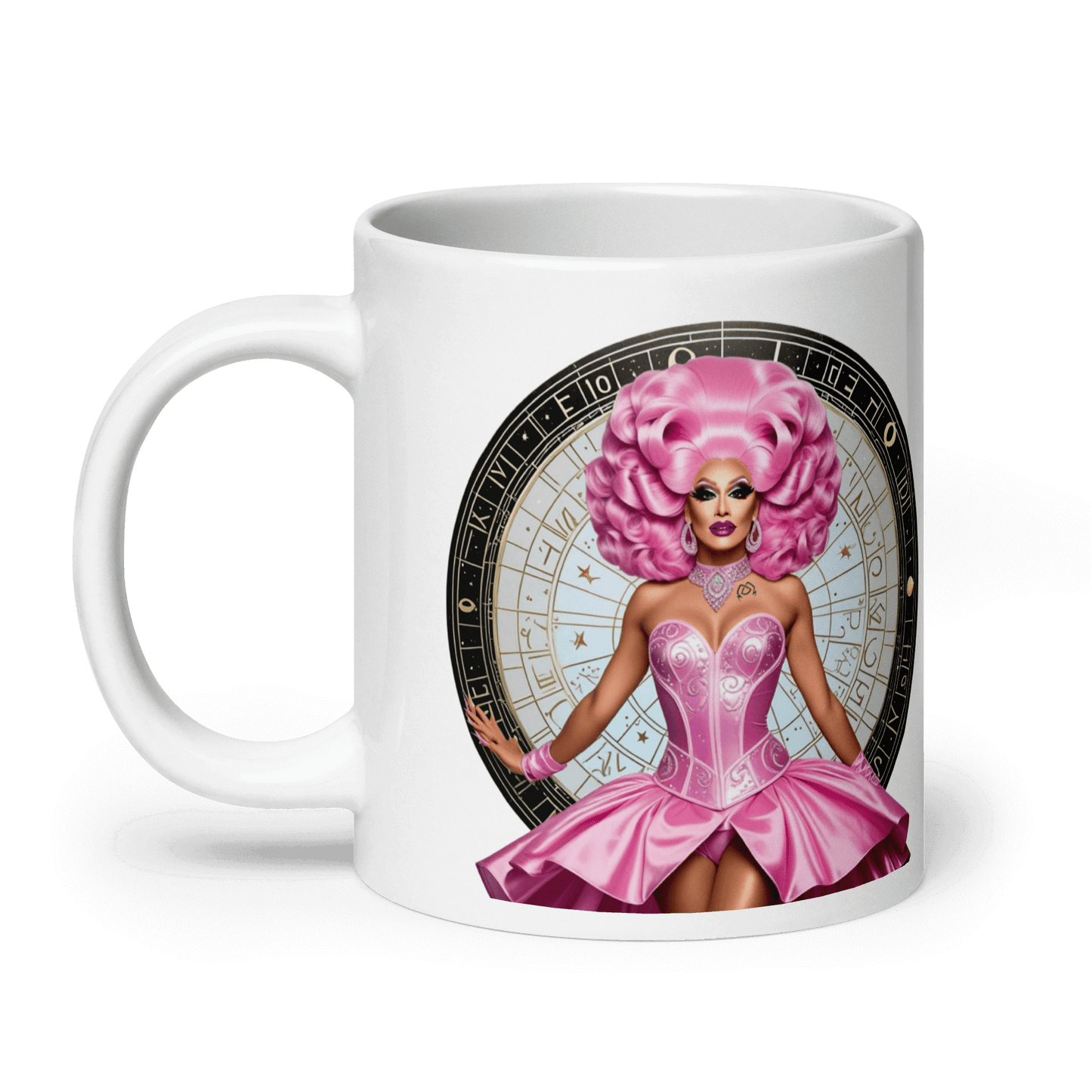 Haus Of Zodiac Mug | Shell We Dance (Cancer) featuring a vibrant design with a character and astrological theme.