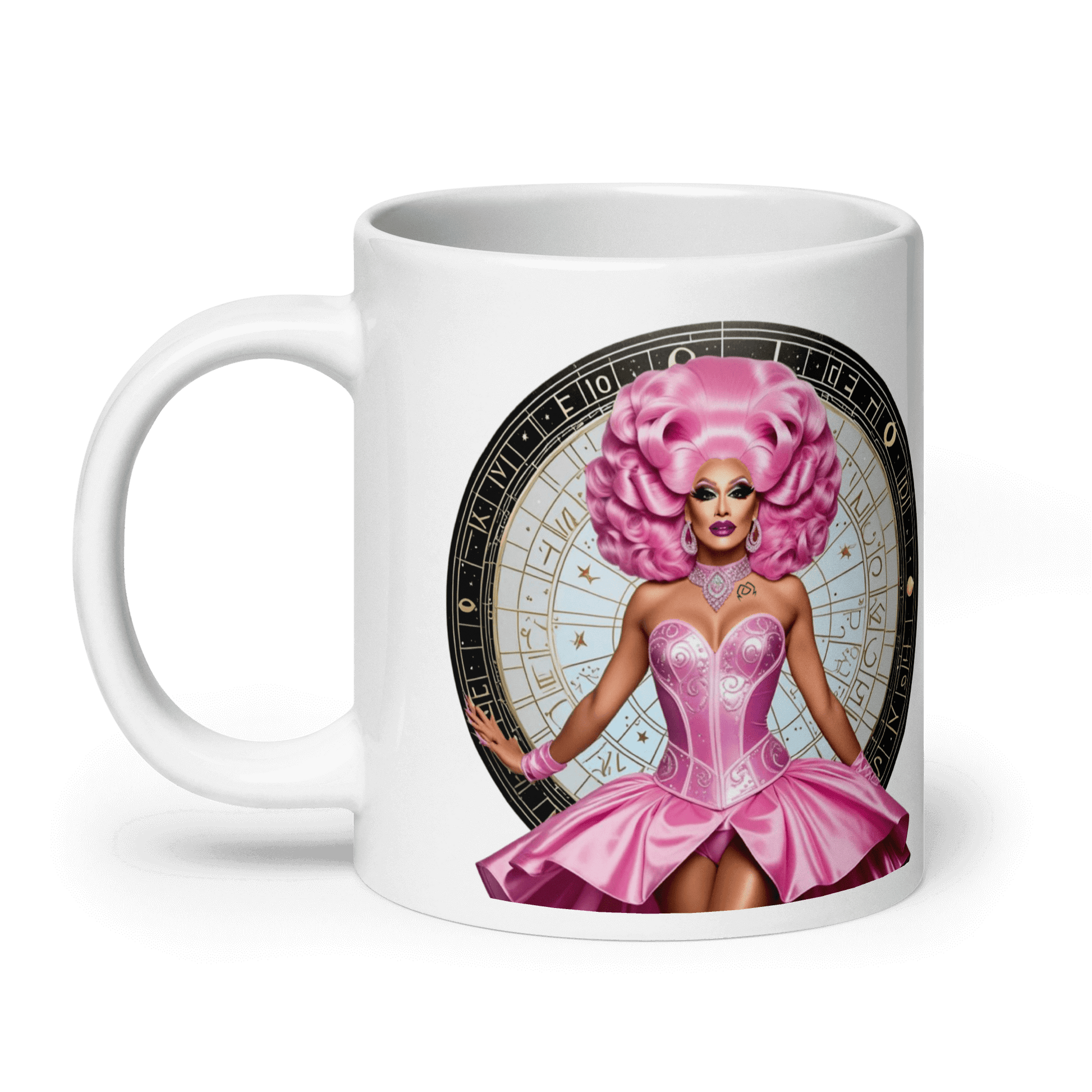Haus Of Zodiac Mug | Shell We Dance (Cancer) featuring a vibrant design with a character and astrological theme.