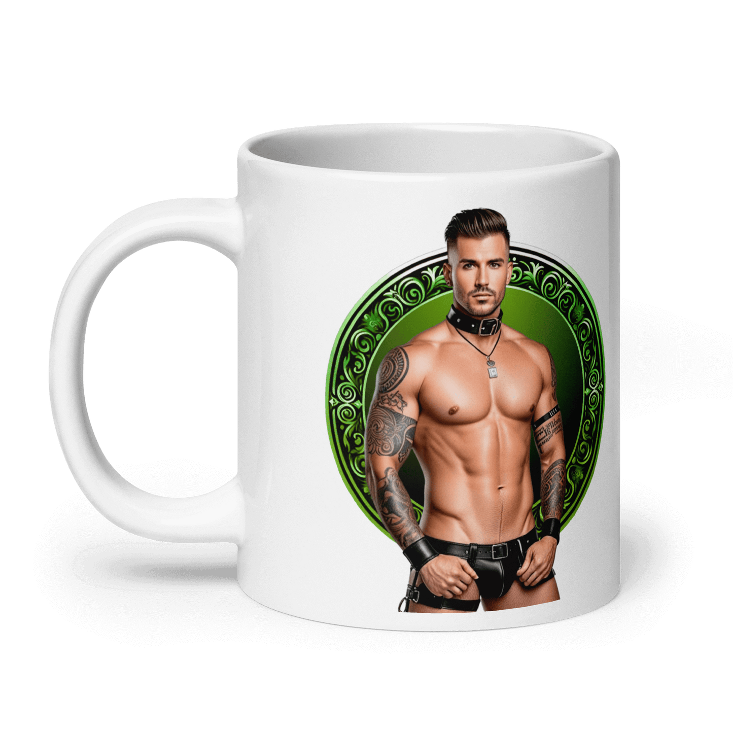 Haus Of Zodiac Mug | Leatherman Pierce (Libra) featuring a handsome man in a bold design.