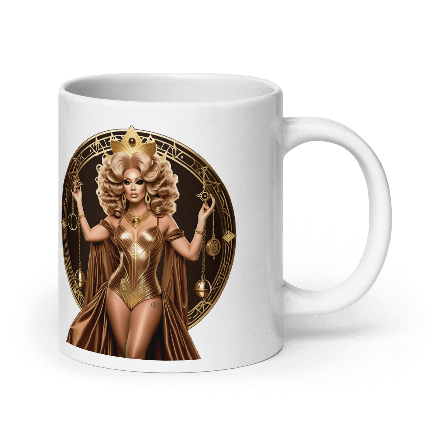 Haus Of Zodiac Mug | Justica Devine (Libra) featuring a chic design with a stunning figure and zodiac elements.