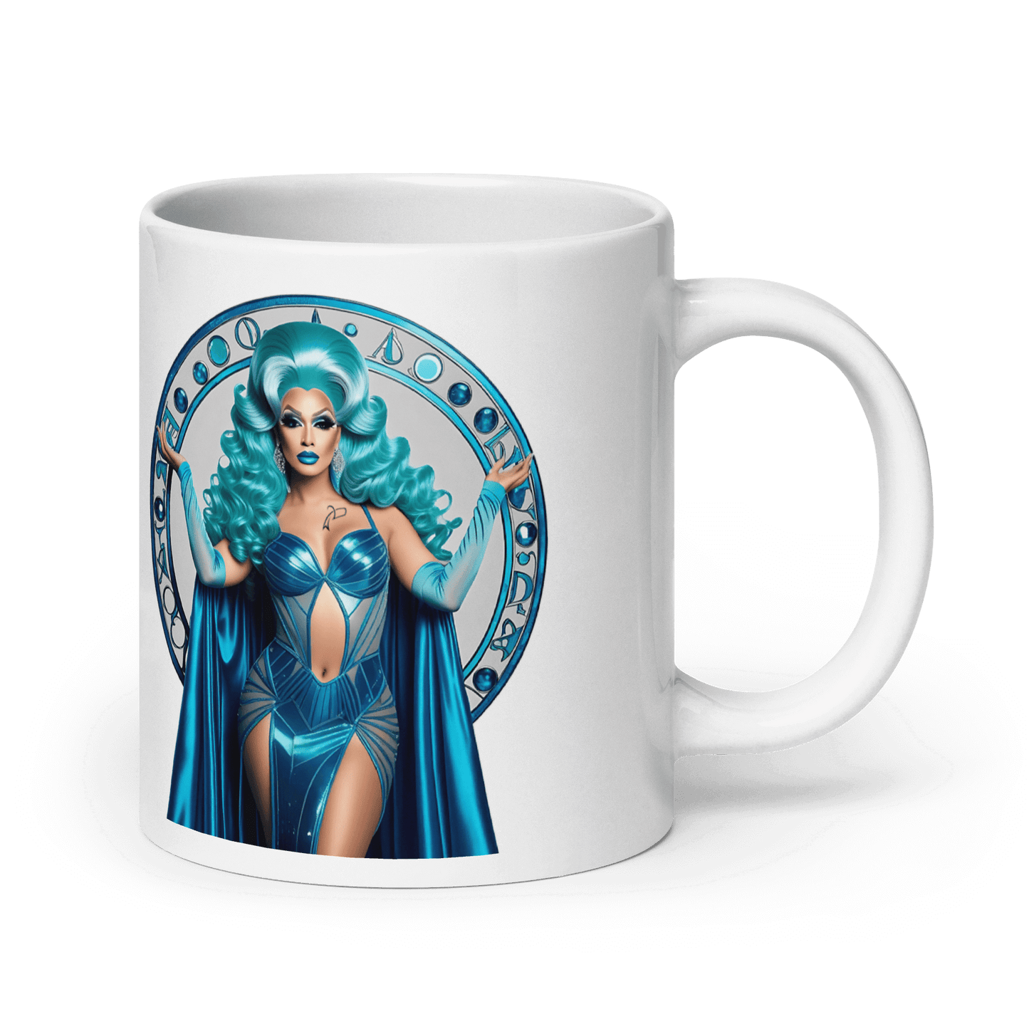 Haus Of Zodiac Mug | Aqua D'Aura (Aquarius) featuring a stunning, glamorous design with a vibrant blue theme.