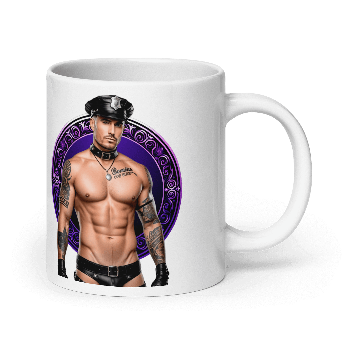 Haus Of Zodiac Mug | Leatherman Kane (Scorpio) featuring a muscular male figure in a police uniform design.