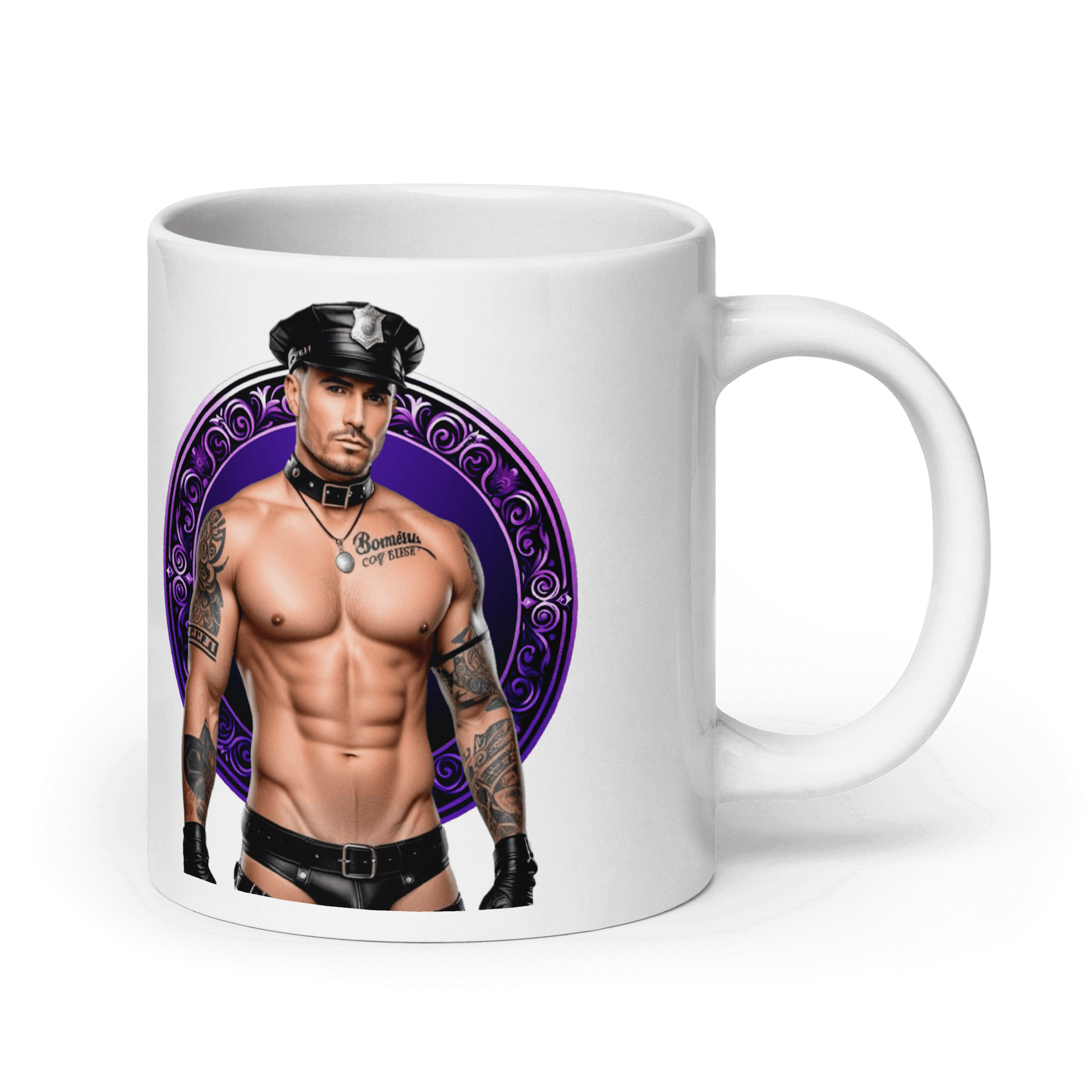 Haus Of Zodiac Mug | Leatherman Kane (Scorpio) featuring a muscular male figure in a police uniform design.