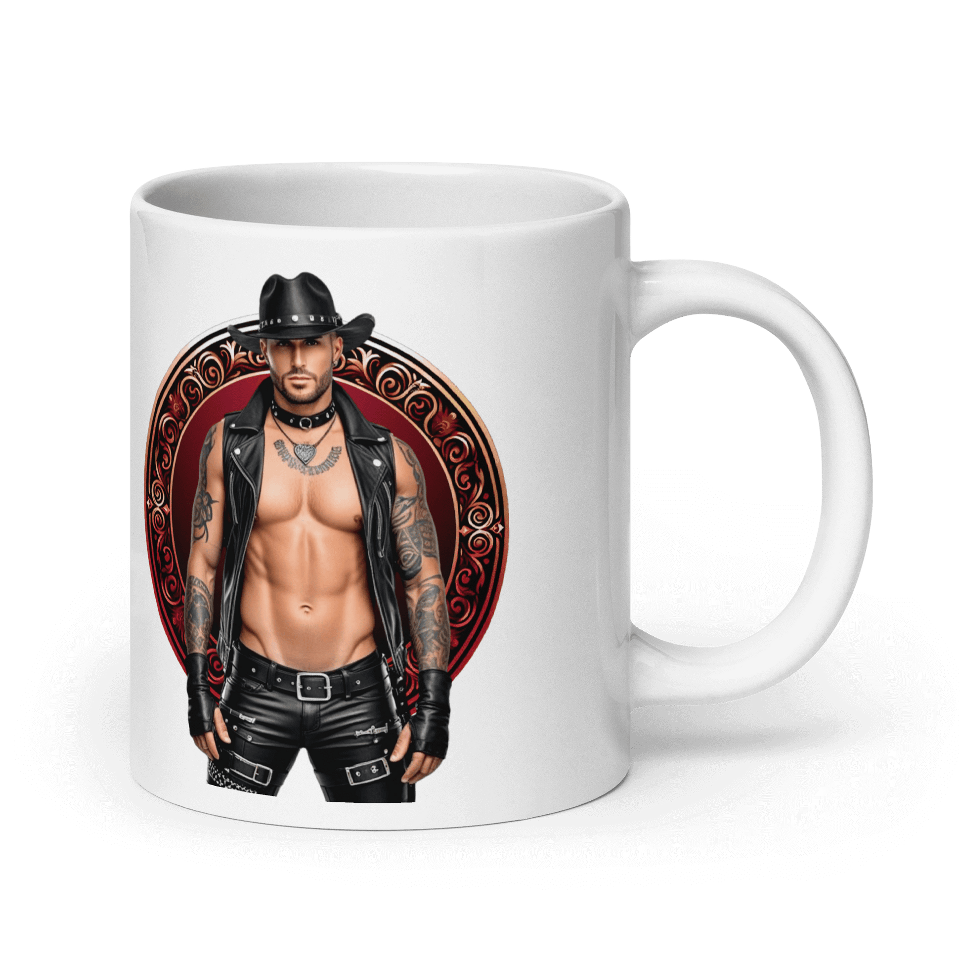 Haus Of Zodiac Mug | Leatherman Blaze (Aries) with a striking design featuring a muscular figure in leather attire.